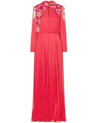 Saloni - Floral-Print Silk-Crepon Midi Dress - Lyst