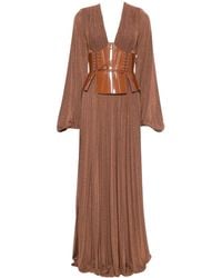 Elisabetta Franchi - Pleated Lace-Up Maxi Dress - Lyst