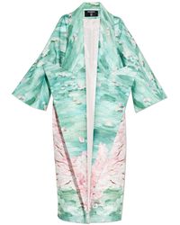 Balmain - Floral Motif Printed Long Coat - Lyst