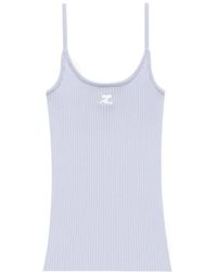 Courreges - Courrèges Logo Embroidered Ribbed Sleeveless Top - Lyst