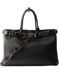 Prada - Buckle Leather Bag With Studded Belt - Lyst