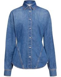 Alaïa - Pointed-Collar Curved Denim Shirt - Lyst