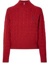 Polo Ralph Lauren - Embroidered Cable-Knit Cotton Half-Zip Sweater - Lyst