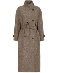 Brunello Cucinelli - Sparkling Virgin Wool Chevron Belted Coat With Monili - Lyst