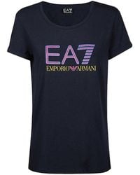 EA7 - Round-Necked Logo T-Shirt - Lyst