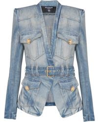Balmain - 1-Button Belted Denim Jacket - Lyst