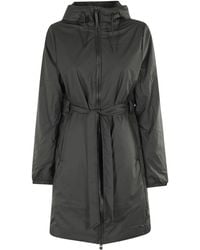 Rains - Belted Long-Sleeved Cotton Coat - Lyst