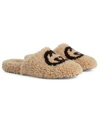 Gucci - Interlocking G Shearling Flat Slippers - Lyst