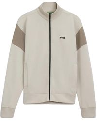 BOSS - Zippered Cotton-Blend Sweatshirt With Contrast Inserts - Lyst