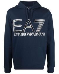 EA7 - Logo-Print Rib-Trimmed Hoodie - Lyst