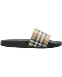 Burberry - Checked Open Toe Slides - Lyst