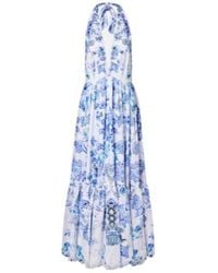 CAMILLA - Embellished Halterneck Cotton Poplin Maxi Dress - Lyst