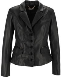 Elisabetta Franchi - Logo Detailed Leather Jacket - Lyst