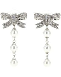 Self-Portrait - Crystal Bow Pearl Droplet Earrings - Lyst