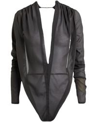 Saint Laurent - Chiffon Long-Sleeve Bodysuit - Lyst