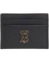 Burberry - Logo Plaque Pebbled Card Holder - Lyst