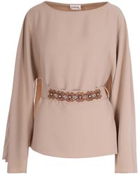 P.A.R.O.S.H. - Nude Embroidery Belt Blouse - Lyst