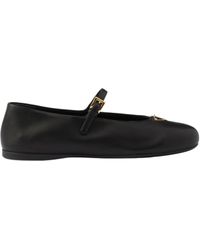 Prada - Logo Detailed Round-Toe Ballerina Shoes - Lyst