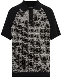 Balmain - Monogram-Pattern Raglan-Sleeve Polo Shirt - Lyst