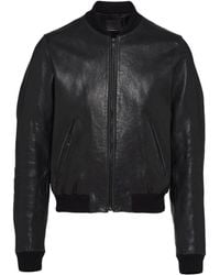 Prada - Long-Sleeved Zipped Leather Bomber Jacket - Lyst