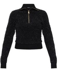 Balmain - Bouclé-Knit Quarter-Zip Sweater - Lyst