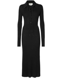 Fendi - Ribbed-Knit Long Sleeved Drawstring Midi Dress - Lyst