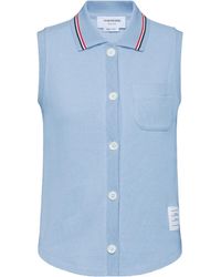 Thom Browne - Cotton Waffle Sleeveless Button Shirt - Lyst