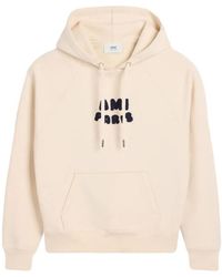 Ami Paris - Logo Patch Drawstring Hoodie - Lyst
