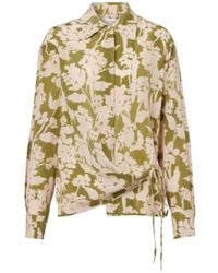 Victoria Beckham - Printed Gathered Silk Blouse - Lyst