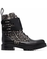Balmain - Bicolor Smooth And Monogram Jacquard Phil Ranger Ankle Boots - Lyst