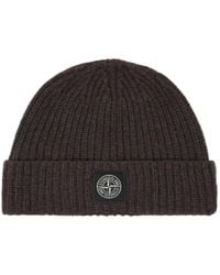 Stone Island - Ribbed Knit Beanie With Compass Logo Patch - Lyst