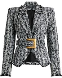 Balmain - Two-Tone Tweed Belted Jacket - Lyst