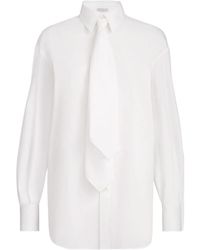 Brunello Cucinelli - Stretch Cotton Poplin Shirt With Tie And Monili - Lyst