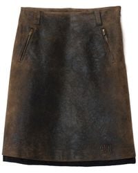 Miu Miu - Distressed Leather Midi Skirt - Lyst