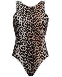 Ganni - Leopard-Print One-Piece Swimsuit - Lyst