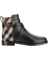Burberry - Check And Leather Boots - Lyst