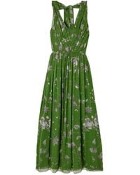 Erdem - Shawl-Style Pleated Printed Dress - Lyst