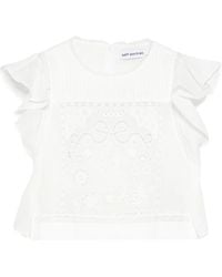 Self-Portrait - Lace-Detail Ruffled Cropped Top - Lyst