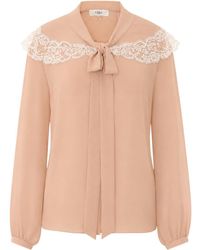 Chloé - Chloé Lace-Trim Tie-Neck Blouse - Lyst