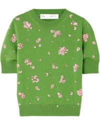 Oscar de la Renta - Floral Crystal And Sequin-Embellished Wool Sweater - Lyst