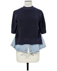 Sacai - Denim-Panelled Knitted Sweater - Lyst
