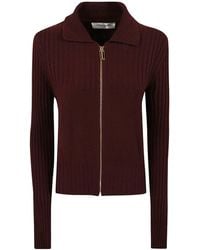 Victoria Beckham - Ribbed-Knit Long-Sleeve Zip-Up Cardigan With A Collar - Lyst