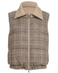 Brunello Cucinelli - Twill And Prince Of Wales Reversible Down Vest With Detchable Leather Collar And Monili - Lyst