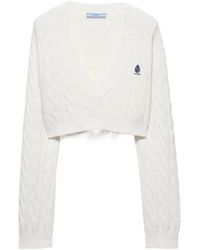 Prada - Scollo V Cropped Cable-Knit Sweater - Lyst