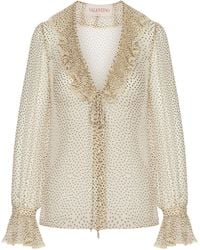 Valentino - Polka Dot Printed Ruffled Top - Lyst