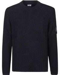 C.P. Company - Ribbed Knit Sweater With Patch Pocket And Logo Detail - Lyst
