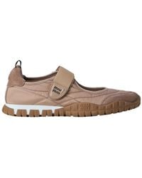 Miu Miu - Tyre Technical Fabric And Suede Ballerinas - Lyst