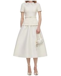 Self-Portrait - Bouclé-Knit Belted Midi Dress - Lyst