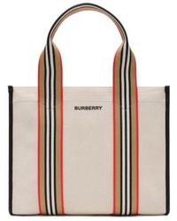 Burberry - Small Icon-Sripe-Trim Canvas Tote - Lyst