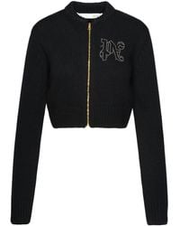 Palm Angels - Monogram Embellished Zipped Knitted Cardigan - Lyst